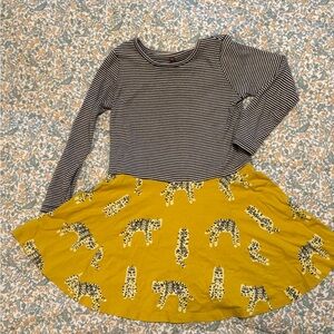 Tea Collection Striped Navy Stripe and Yellow Leopard Dress